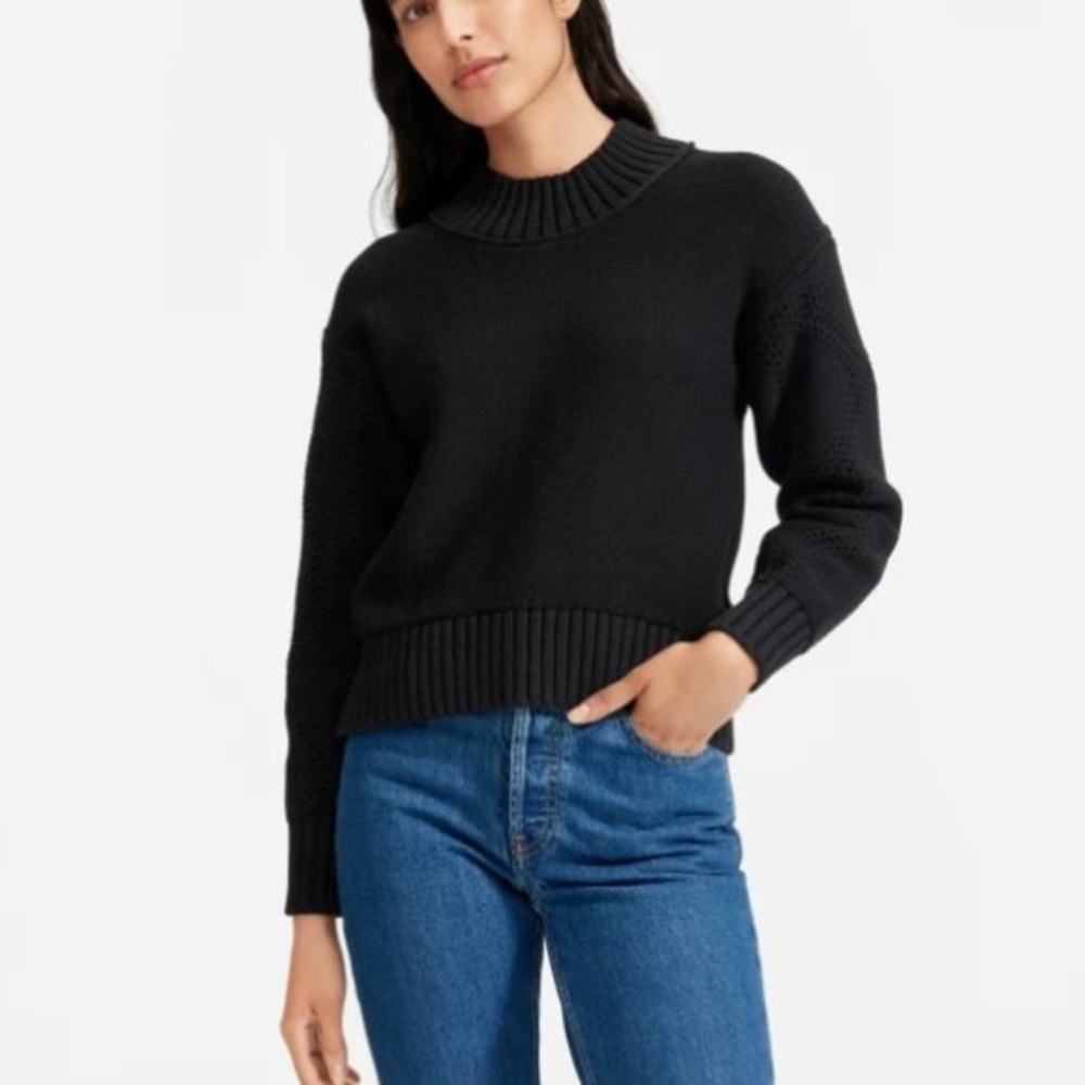 Everlane cotton cable sweater in black